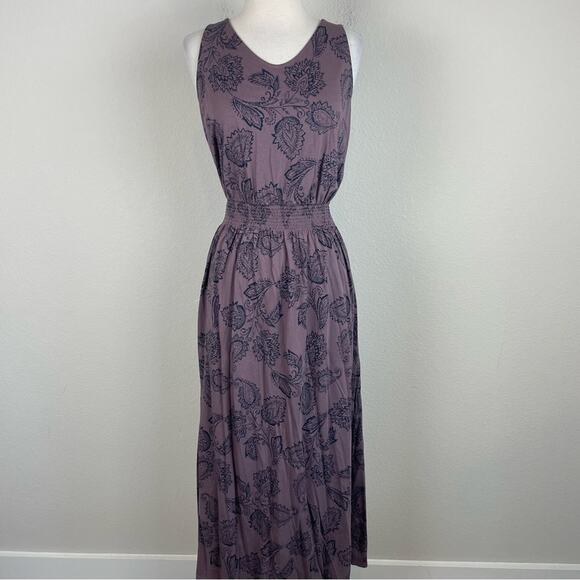 Garnet Hill Plum Navy Paisley Floral Knit Maxi Dress Small - Picture 2 of 8